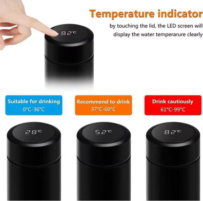 500ML LED Temperature Display Bottle, Stainless Steel Intellective Thermos with Double Bottom