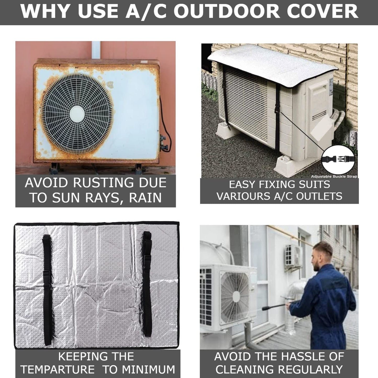 Ac Outdoor Unit Protector Heat Insulation Sunlight Shade Protector from Dust With Adjustable Buckle Rain Cover