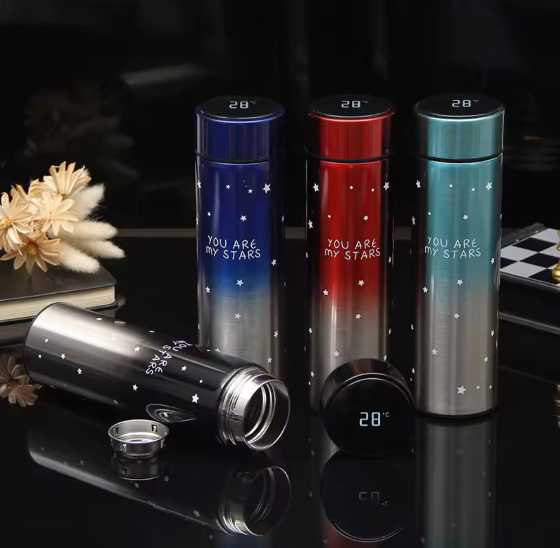 500ML LED Temperature Display Bottle, Stainless Steel Intellective Thermos with Double Bottom