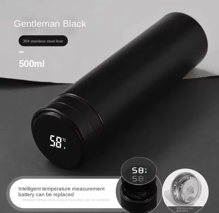 500ML LED Temperature Display Bottle, Stainless Steel Intellective Thermos with Double Bottom