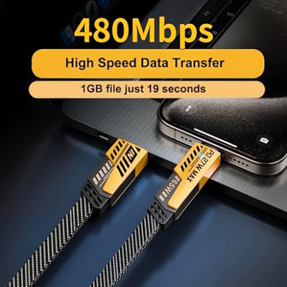 *4-in-1 Charging Cable* handles iPhone, Android, and Type-C devices all in one. It combines Lightning, USB-C, Micro USB, and USB-A connectors