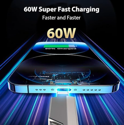 *4-in-1 Charging Cable* handles iPhone, Android, and Type-C devices all in one. It combines Lightning, USB-C, Micro USB, and USB-A connectors