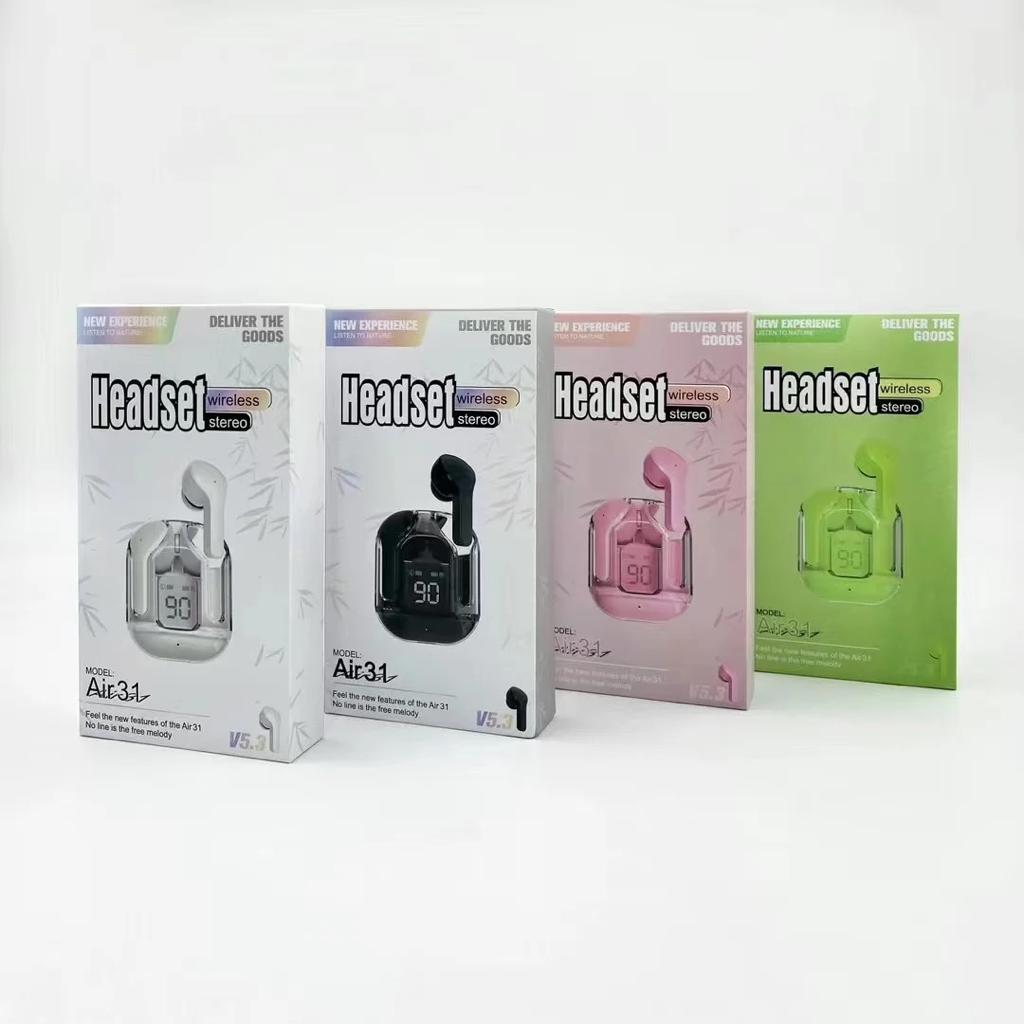 Air 31 Wireless Earbuds with Transparent Crystal Case,Type-C Charging (Random Color)