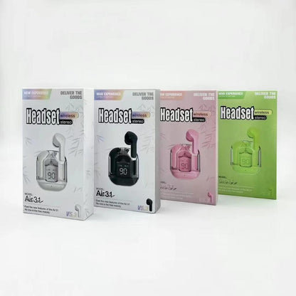 Air 31 Wireless Earbuds with Transparent Crystal Case,Type-C Charging (Random Color)