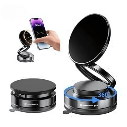 360° Folding Magnetic Phone Holder with Vacuum Suction | Strong Dashboard & Windshield Car Mount | Adjustable Mobile & Desk Stand