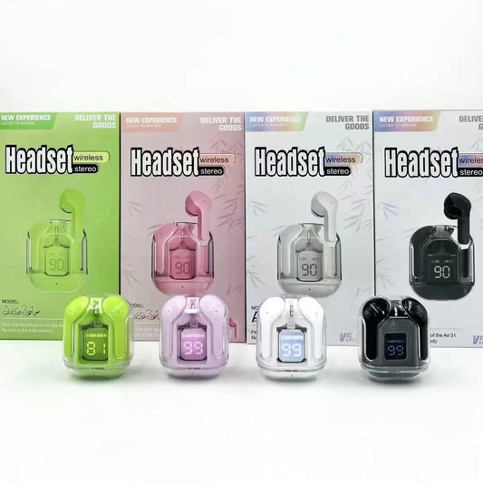 Air 31 Wireless Earbuds with Transparent Crystal Case,Type-C Charging (Random Color)