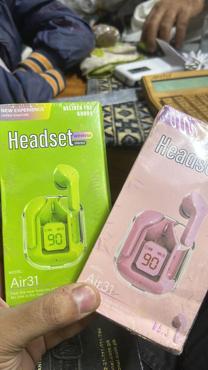 Air 31 Wireless Earbuds with Transparent Crystal Case,Type-C Charging (Random Color)